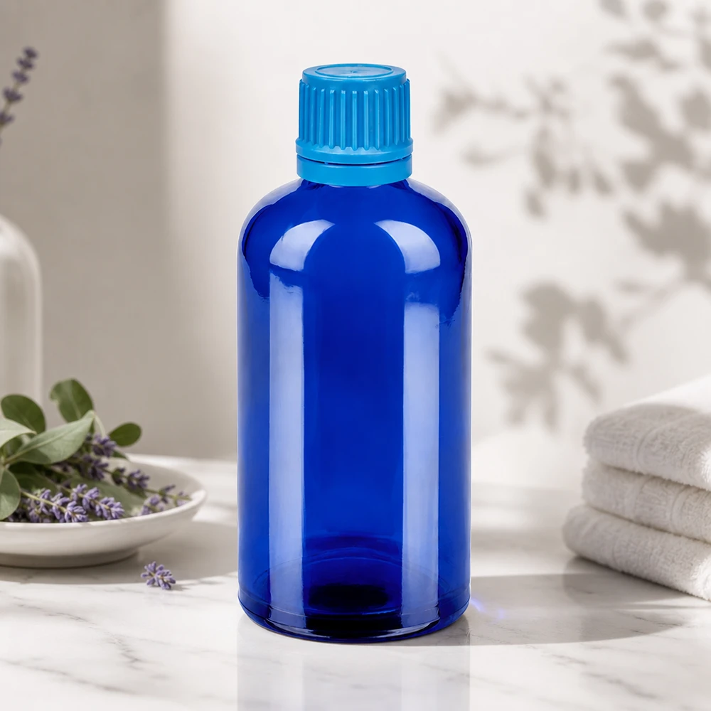 100ml Flasche 11mm Schraubverschluss blau Originalitätsverschluss BlueLine UT18/100 Premium 100ml BlueLine Flasche mit auslaufsicherem Verschluss für Labor und Apotheke