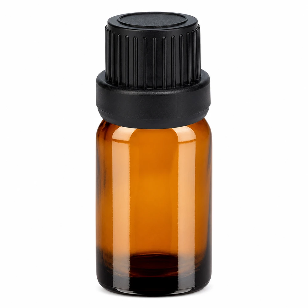Flacone in vetro ambrato da 5 ml con tappo a vite nero per oli essenziali e cosmetici