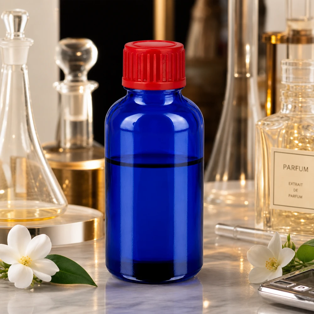 Pratico flacone in vetro da 30 ml in blu cobalto con tappo STD per applicazioni mobili