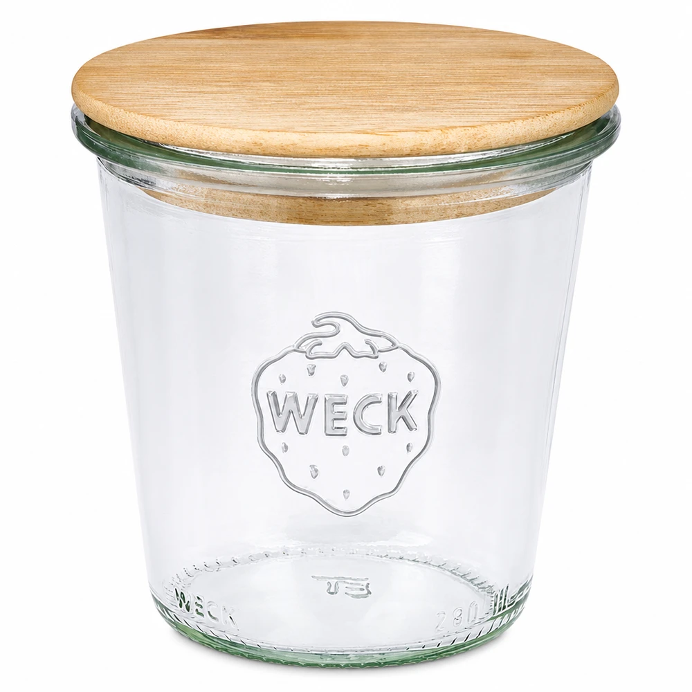 290ml Sturzglas hoch WECK RR80 mit Holzdeckel WECK Sturzglas 290ml hoch RR80 mit Holzdeckel Einmachglas Vorratsglas Glasbehälter mit Holzschraubverschluss