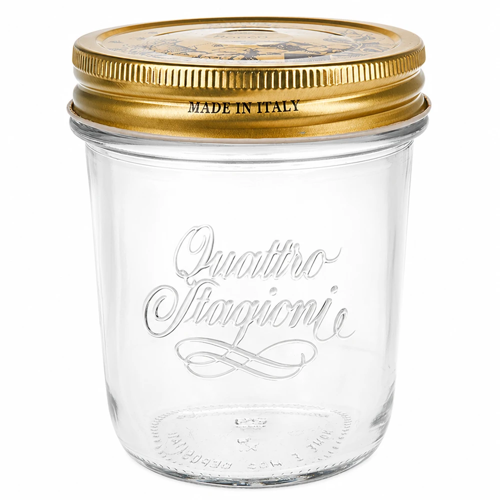 Bicchieri Quattro Stagioni da 320 ml con coperchio Vasetto Quattro Stagioni da 320 ml con coperchio dorato Made in Italy Vasetto per marmellate e conserve