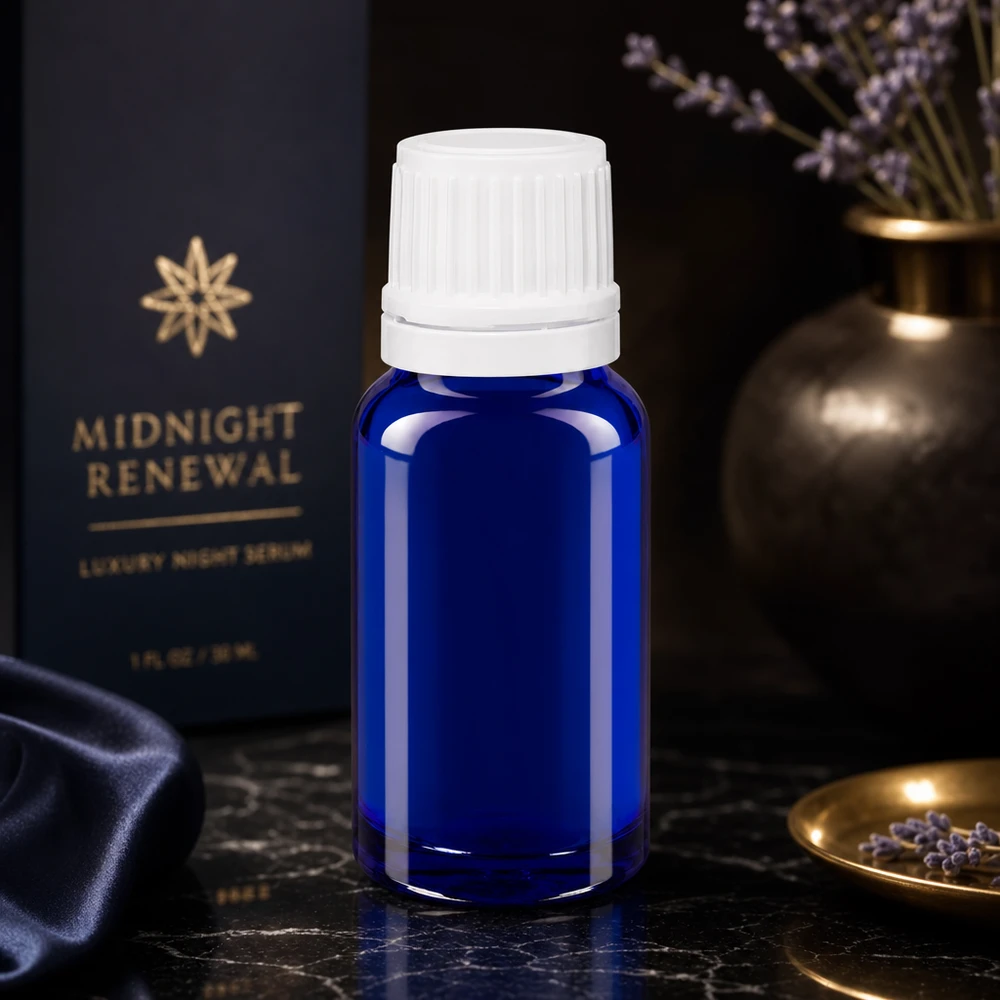 Apothekenflasche blau 10ml Tropfverschluss 1.2mm weiß Originalitätsverschluss Pharmazeutische blaue Lichtschutzflasche 10ml mit Originalitätsverschluss für Nachtserum