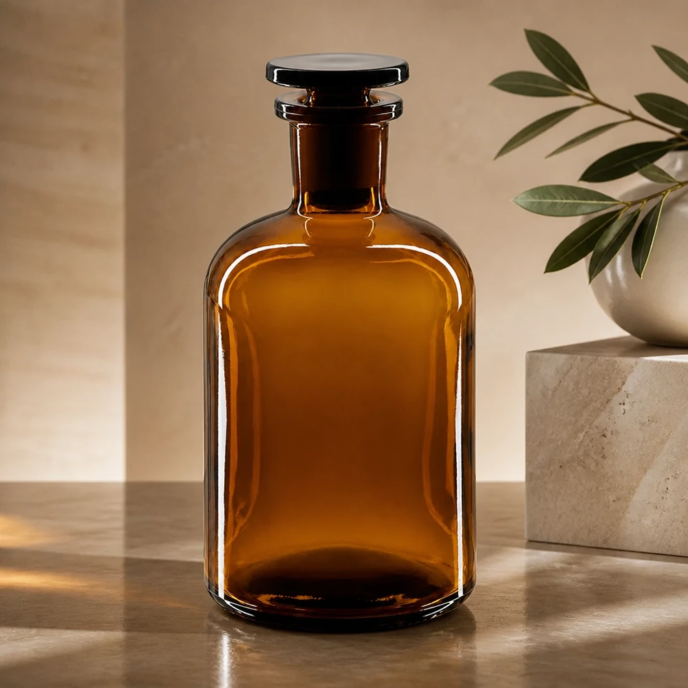 Rundschulterfl. 250ml braun Enghals Glasstopfen Dichte Braunglasflasche 250ml mit Enghals und Glasstopfen zur sicheren Flüssigkeitslagerung