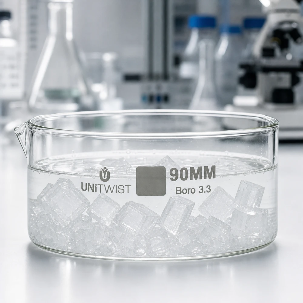 Kristallisierschale ø90mm Borosilikatglas UNiTWIST Kristallisierschale ø90mm UNiTWIST Boro 3.3 mit Schnabelausguß für Laboranwendungen
