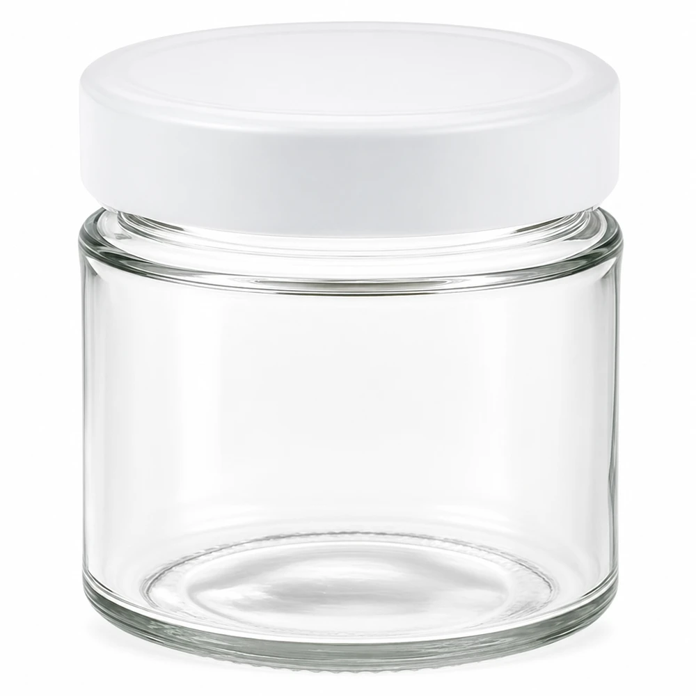 Barattolo rotondo da 135 ml con coperchio BasicSeal bianco barattolo di vetro vuoto trasparente per la conservazione di cosmetici e alimenti