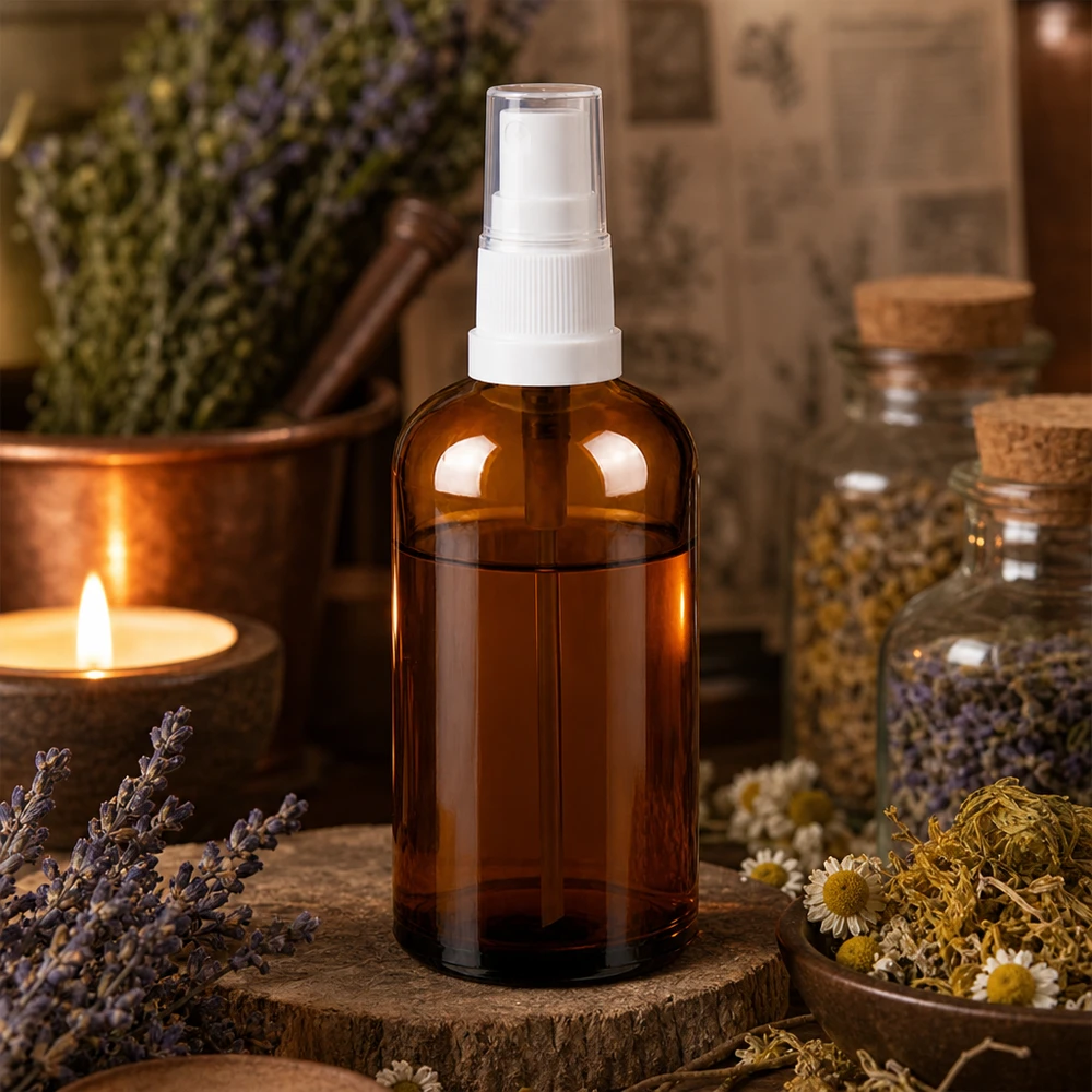 Flacone spray da 100 ml bianco/trasparente STD BrownLine UT18/100 Flacone per farmacisti da 100 ml con attacco a spruzzo in vetro ambrato fotoprotetto per sostanze sensibili