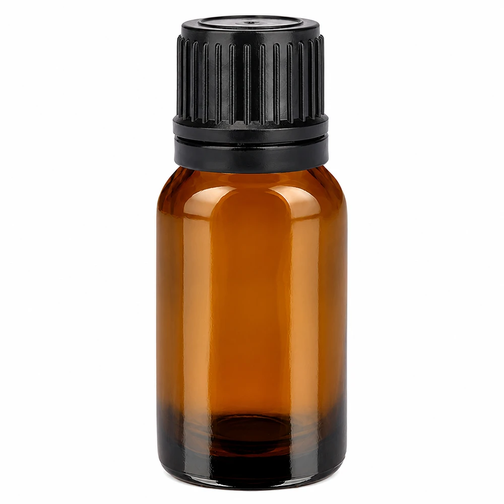 Flacone in vetro marrone da 10 ml con tappo a vite nero per oli essenziali e cosmetici