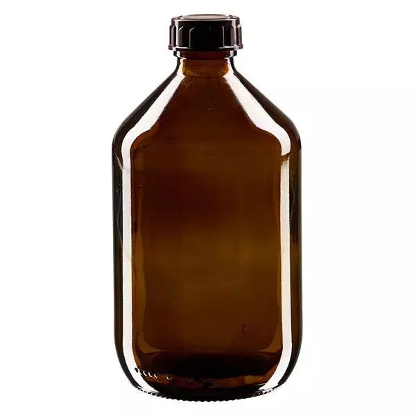 Bottiglia per medicinali ambra da 500ml, con tappo ambra ApoGlas