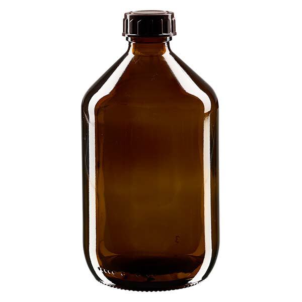 Bottiglia per medicinali ambra da 500ml, con tappo ambra ApoGlas Bottiglia per medicinali ambra da 500ml, con tappo ambra ApoGlas