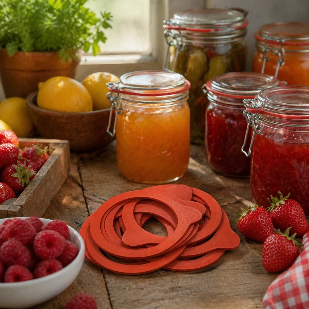 Bague d'étanchéité en caoutchouc naturel RR80 Anneau RR80 en caoutchouc naturel orange pour bocaux de confiture de fraises et de framboises.