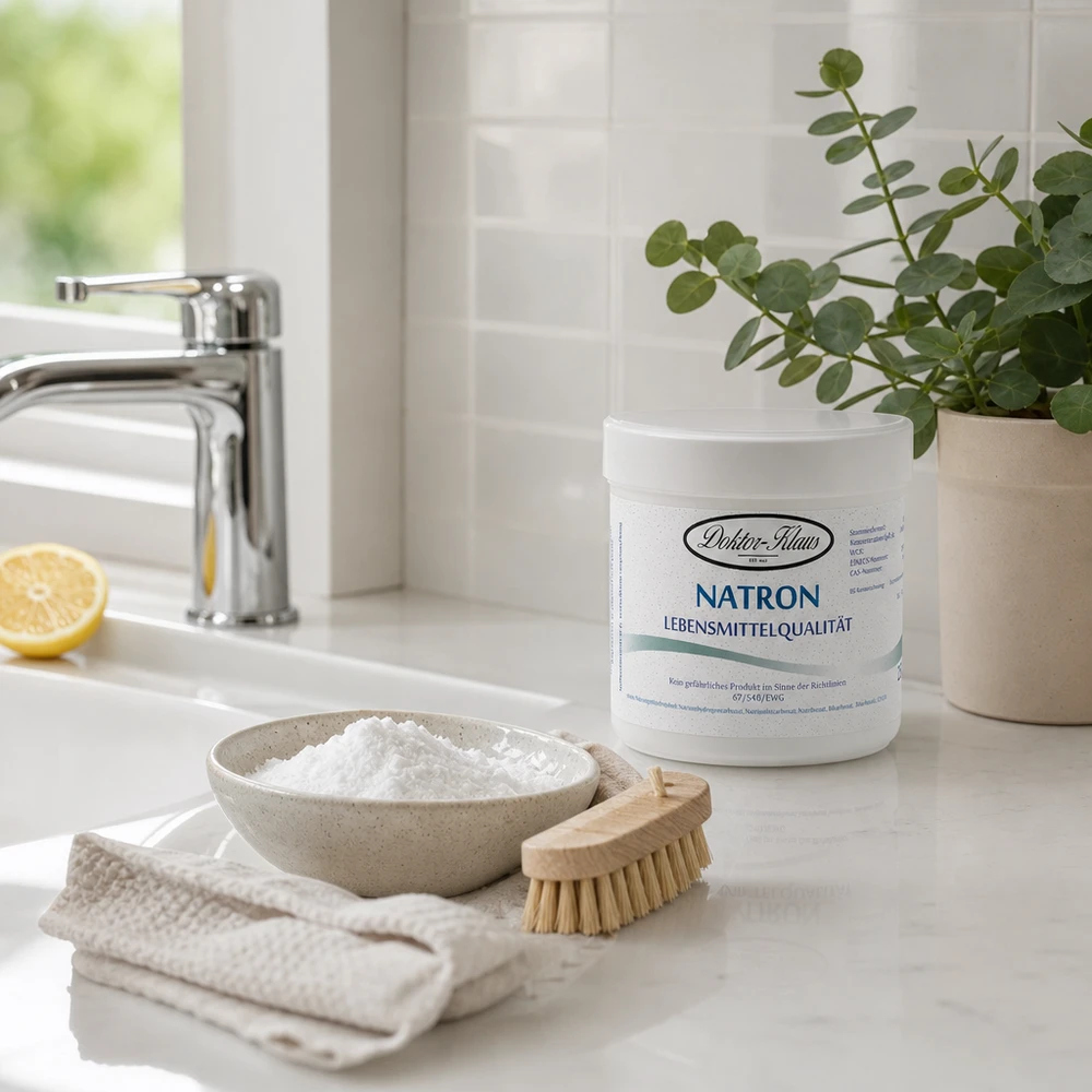 Bicarbonato di sodio Doctor Klaus 250g in polvere in ciotola con spazzola di legno per la pulizia naturale della cucina