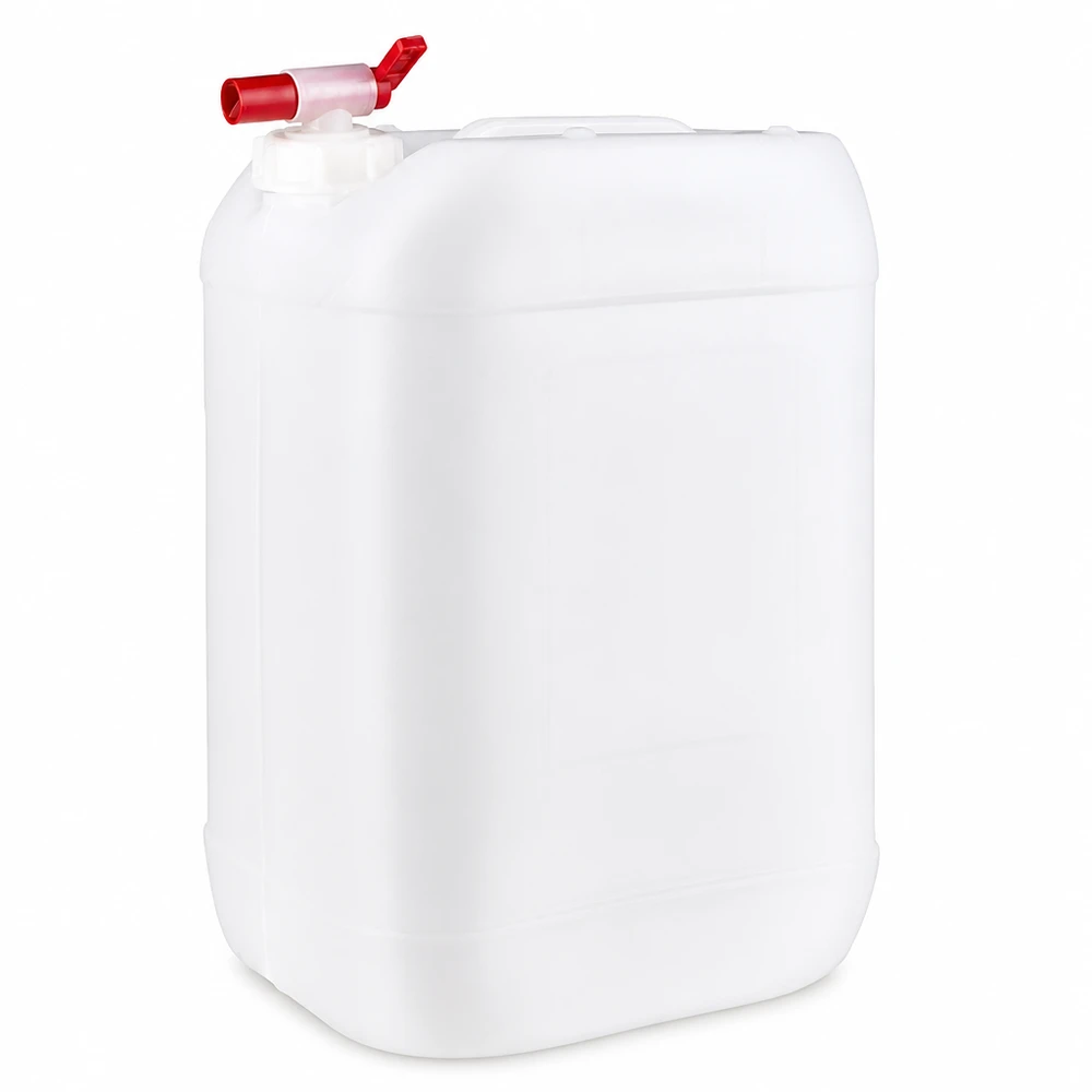 Kanister 25 Liter mit Auslaufhahn 25 Liter HDPE Kanister Natur-Weiß mit integriertem Auslaufhahn und breitem Schraubdeckel