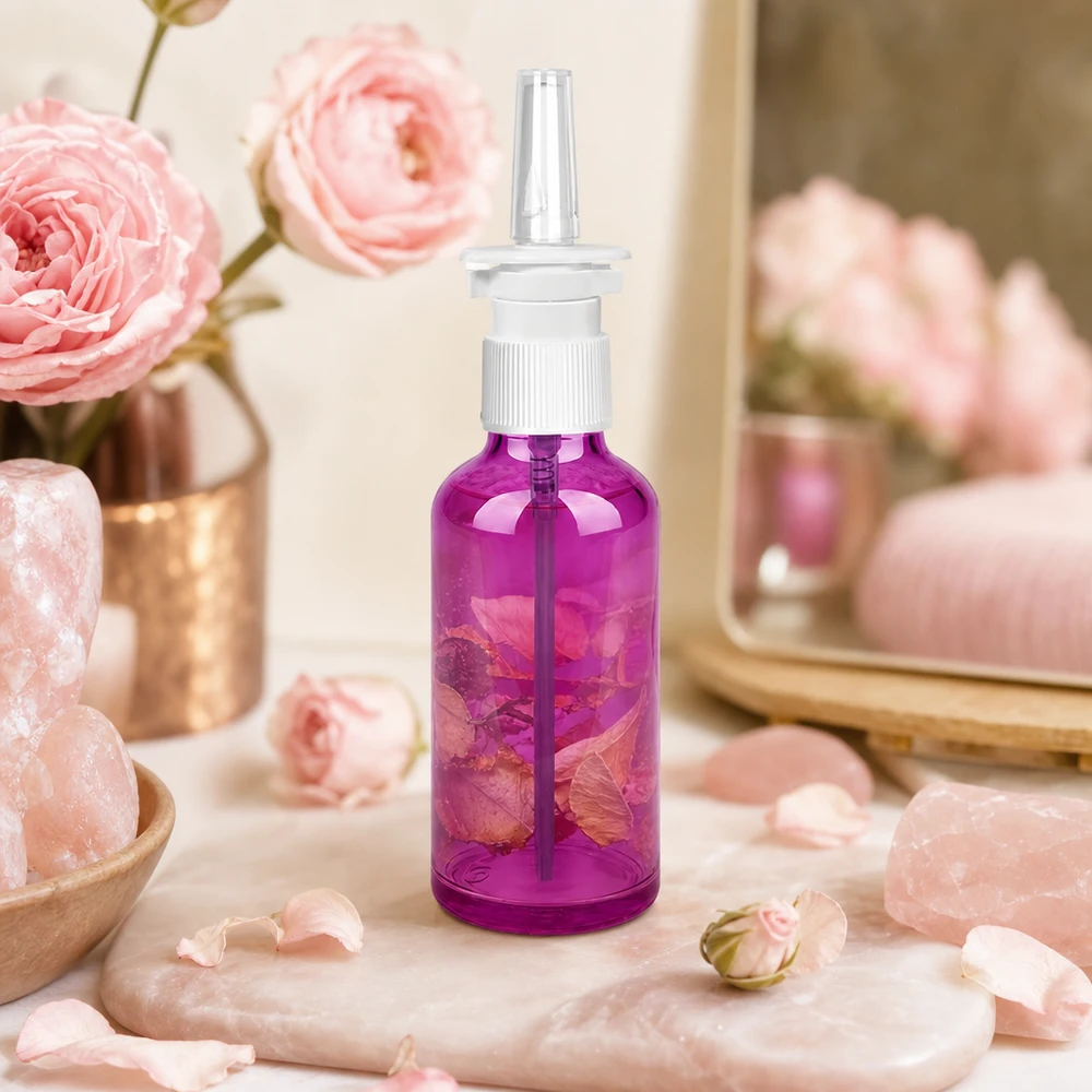 Flacone spray nasale da 50 ml bianco/trasparente standard PurpleLine. UT18/50 Flacone spray nasale da 50 ml, resistente e di colore viola, con protezione UV per le sostanze sensibili alla luce.