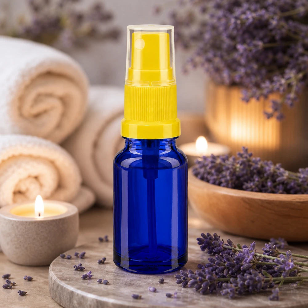 10ml Sprayflasche gelb/transparent Standardverschluss BlueLine UT18/10 Professionelle 10ml Sprayflasche gelb STD BlueLine UT18 10 für Aromatherapie und Naturkosmetik