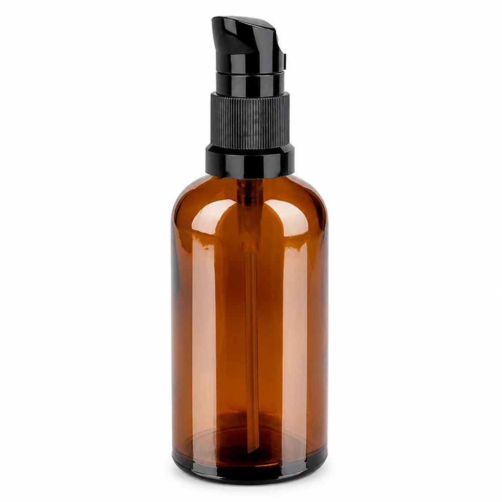 100ml Pumpflasche schwarz Standardverschluss BrownLine UT18/100 Elegante braune 100ml Flasche mit schwarzem Pumpspender für Beauty Produkte