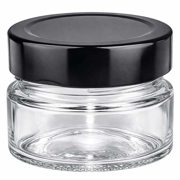 Barattolo rotondo da 80 ml con coperchio nero BasicSeal tappo UNiTWIST vasetto cosmetico vuoto e trasparente