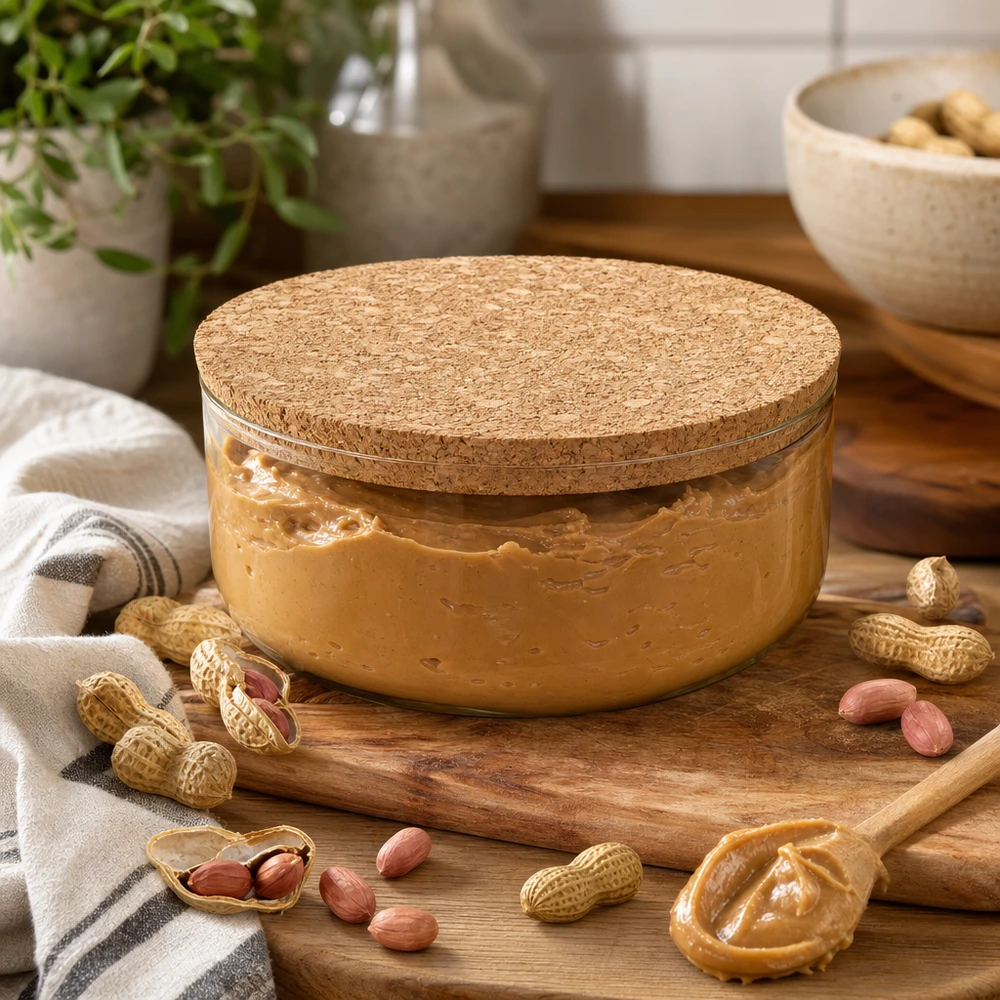 Sughero per apertura 75 mm WECK RR80 (ø72/82, H=20 mm) WECK RR80 sughero naturale in cucina accogliente con barattolo di burro di arachidi pratico stoccaggio