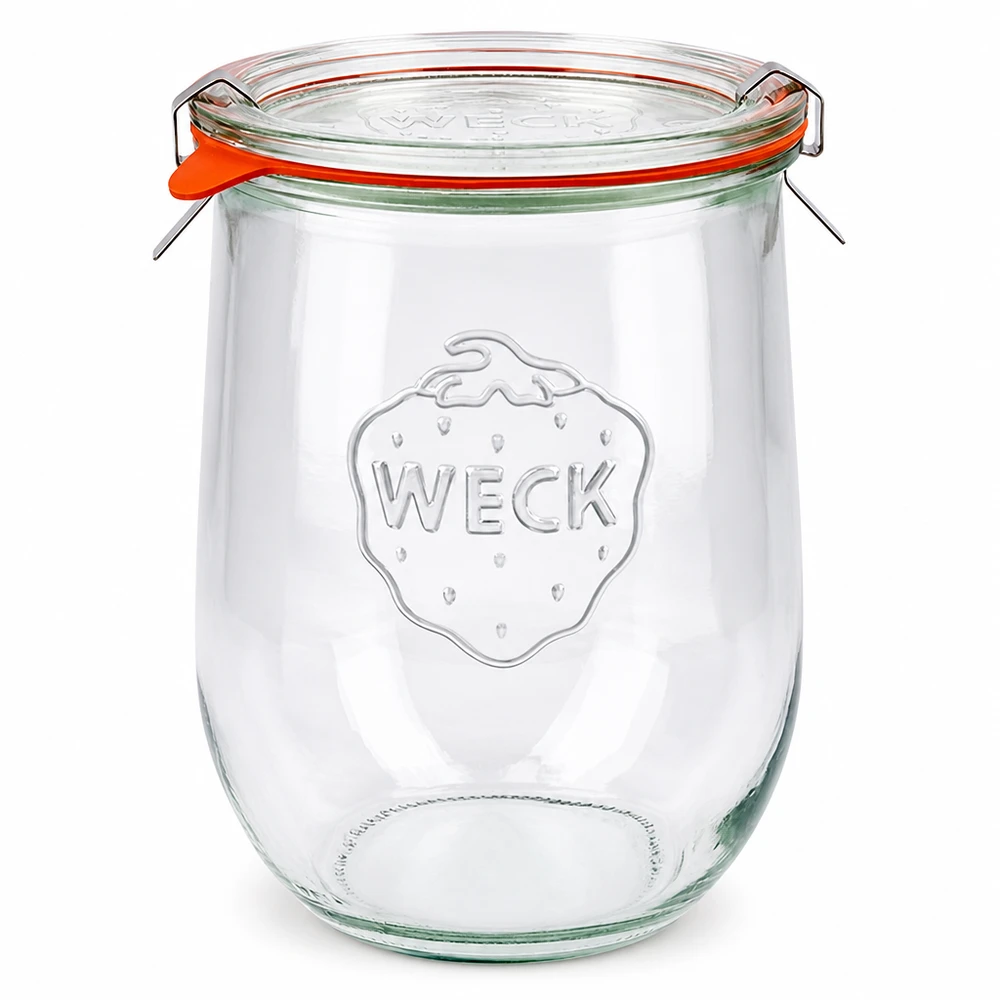 Vaso a tulipano completo da 1062 ml WECK RR100 WECK vaso a tulipano 1062ml RR100 vaso per conserve con coperchio in vetro anello in gomma e fascette per la conservazione e lo stoccaggio