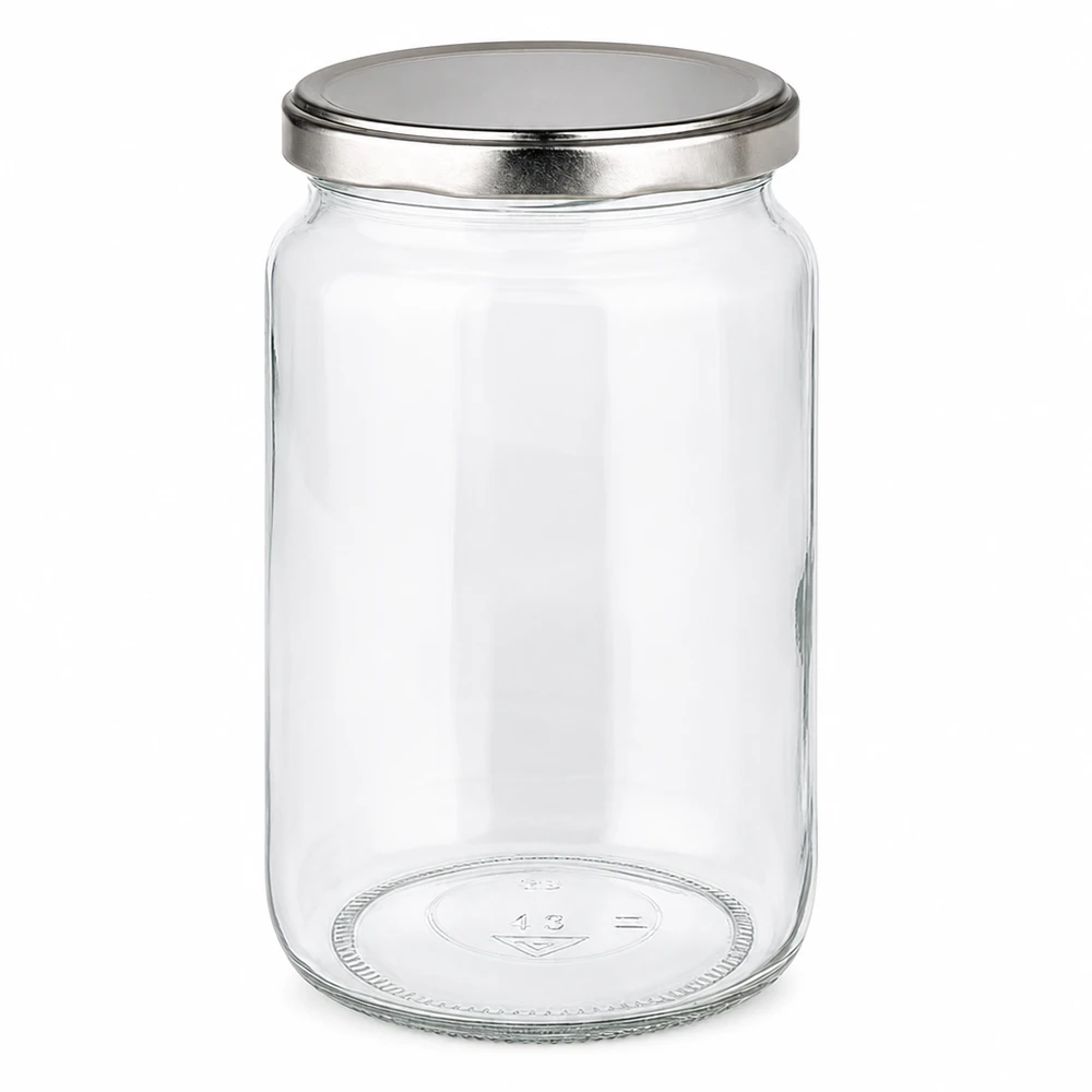 Barattolo rotondo da 795 ml con coperchio BasicSeal argento - barattolo vuoto per conserve con coperchio in metallo per la conservazione e lo stoccaggio