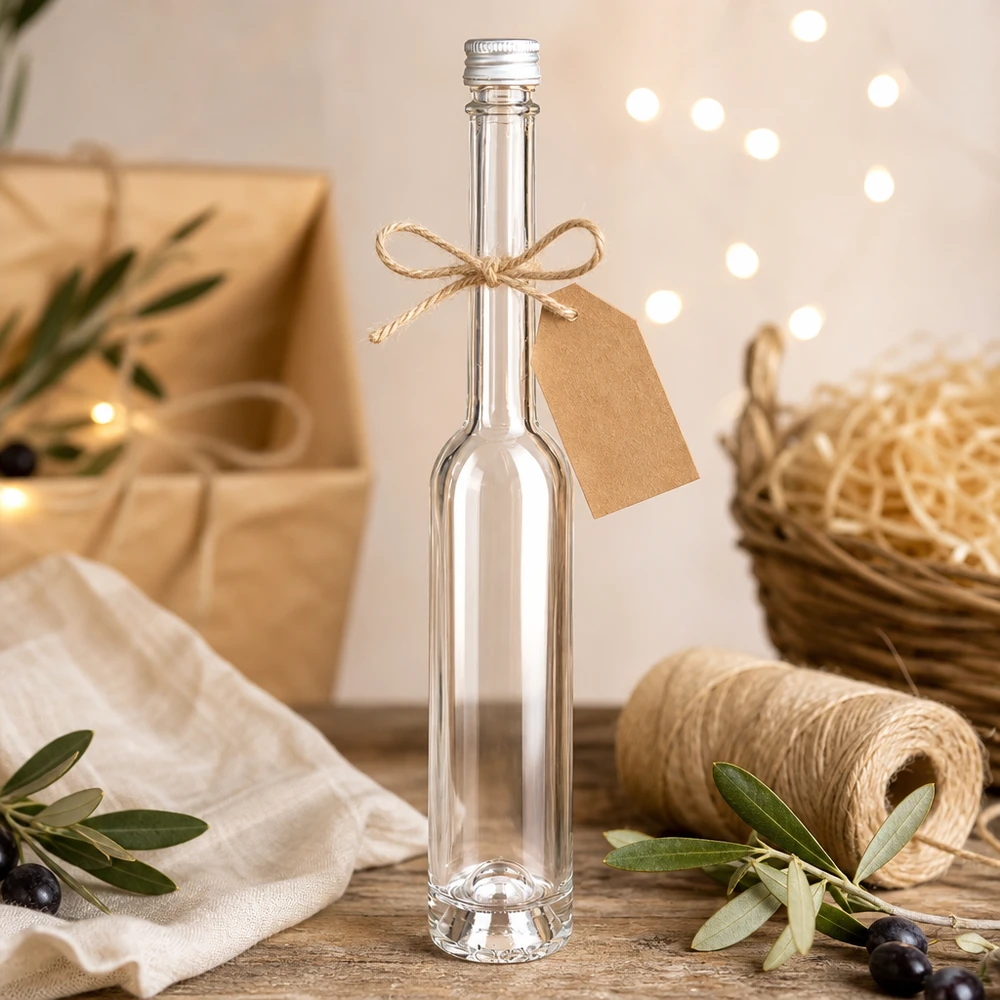 Bottiglia in vetro Toni da 100 ml con tappo argentato - ideale per regali e liquori fatti in casa
