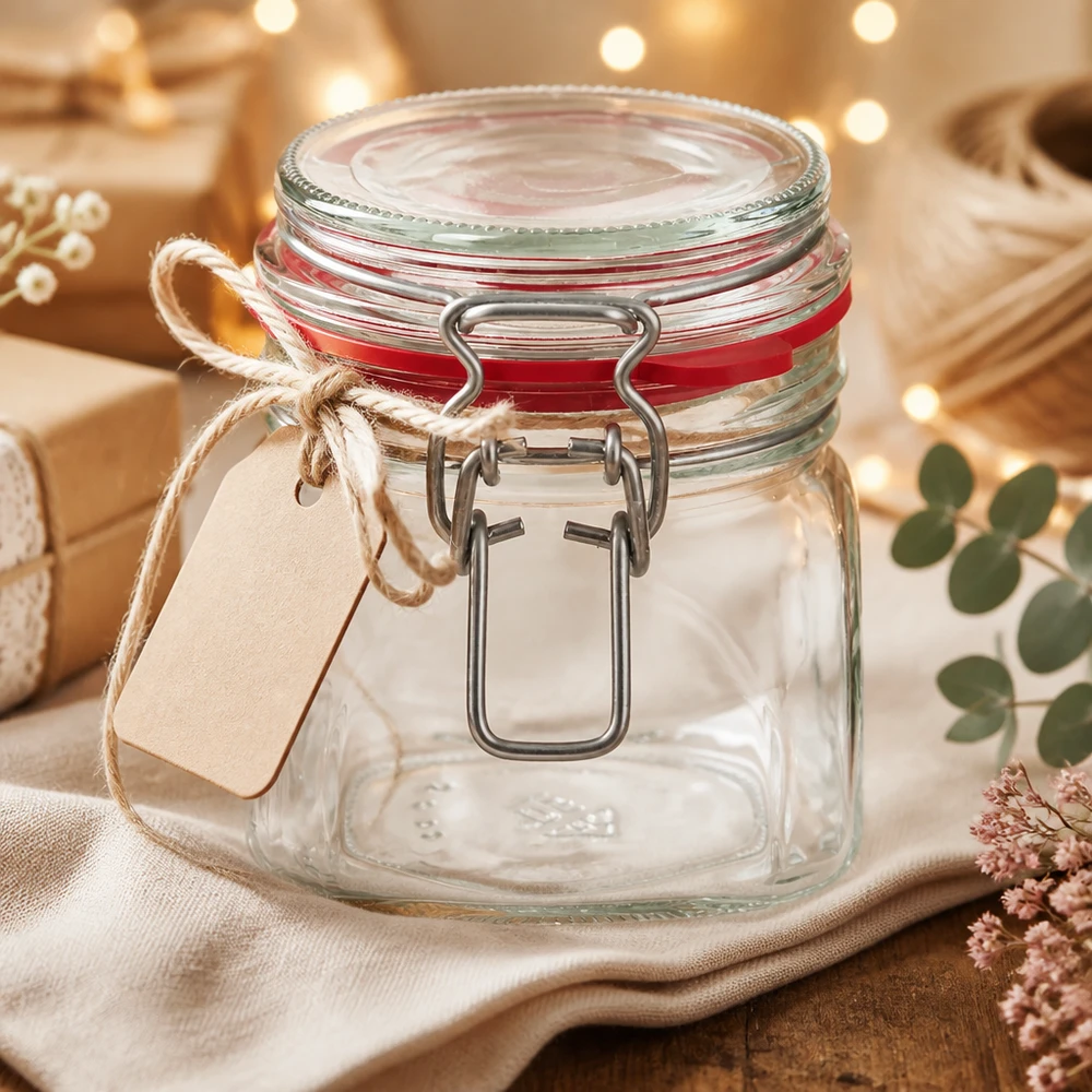 Bocal de conservation de 370 ml, type G, avec bouchon à clip UN.. Dekoratives Vorratsglas 370ml perfekt als Geschenkverpackung mit rustikalem Vintage-Charme