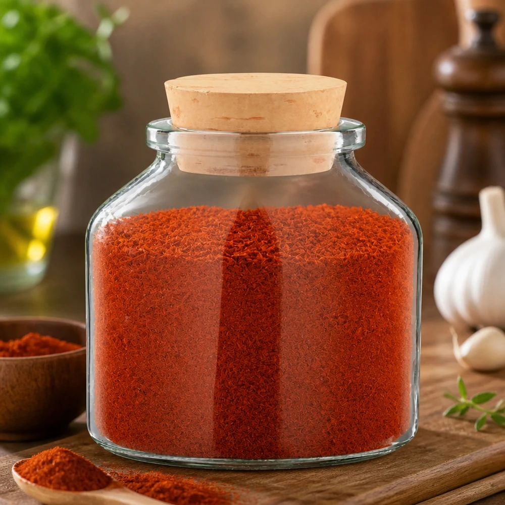 Vaso di vetro rotondo da 100 ml con tappo di sughero, perfetto per conservare con stile le spezie in cucina