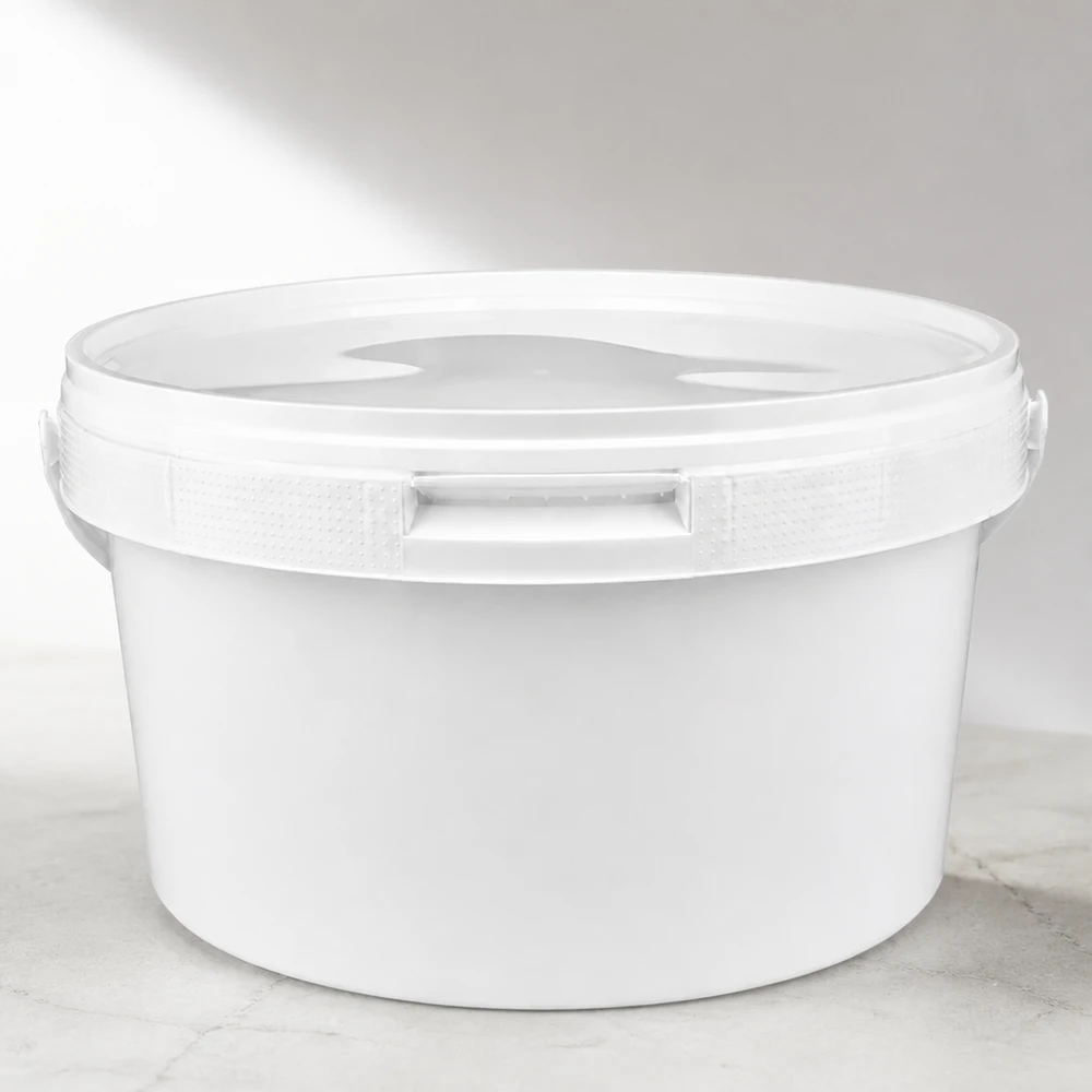 Eimer 3.5L aus weißem Kunststoff Polypropylen mit Deckel Lebensmittelbehälter 3,5 Liter weiß runder PP Eimer mit luftdichtem Deckel