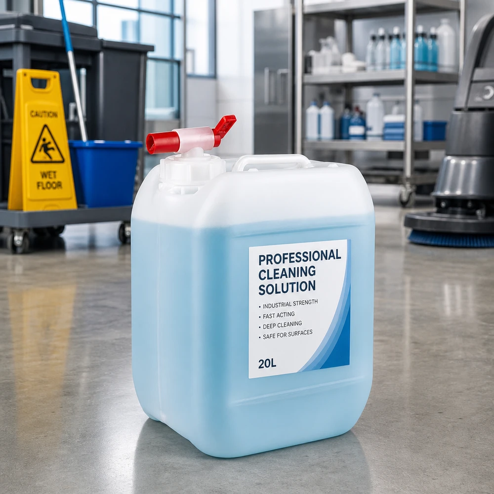Kanister 5 Liter mit Auslaufhahn Lebensmittelechter 5 Liter Kanister mit Entnahmeventil für industrielle Reinigungsmittel im Großgebinde
