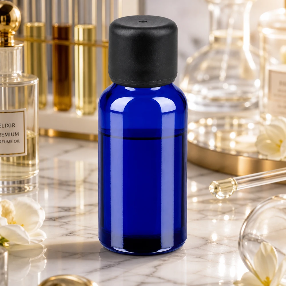 20ml Flasche 6mm Schraubverschluss schwarz Standard BlueLine UT18/20 Violettglas Flasche 20ml mit UV-Schutz Eigenschaften und schwarzem 6mm Verschluss für Naturkosmetik