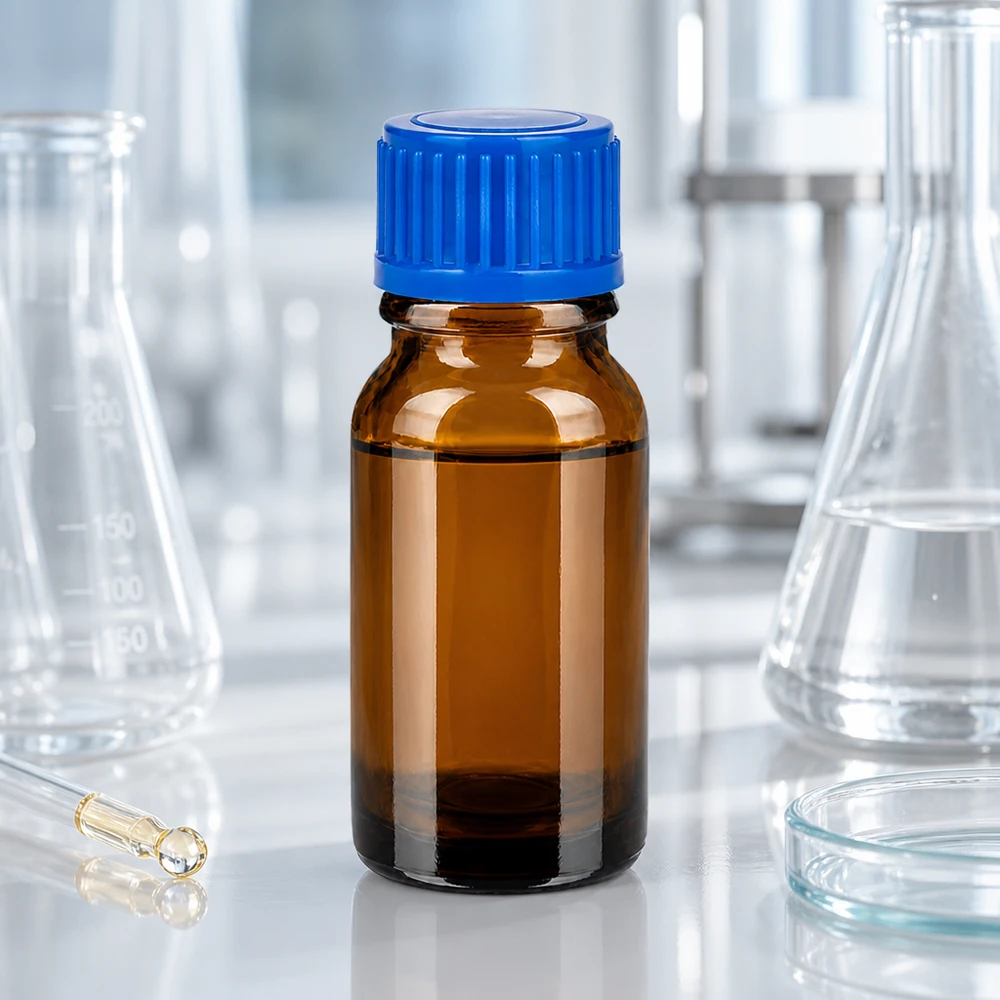 Flacone sterilizzabile da 10 ml in vetro marrone con tappo blu resistente alle sostanze chimiche