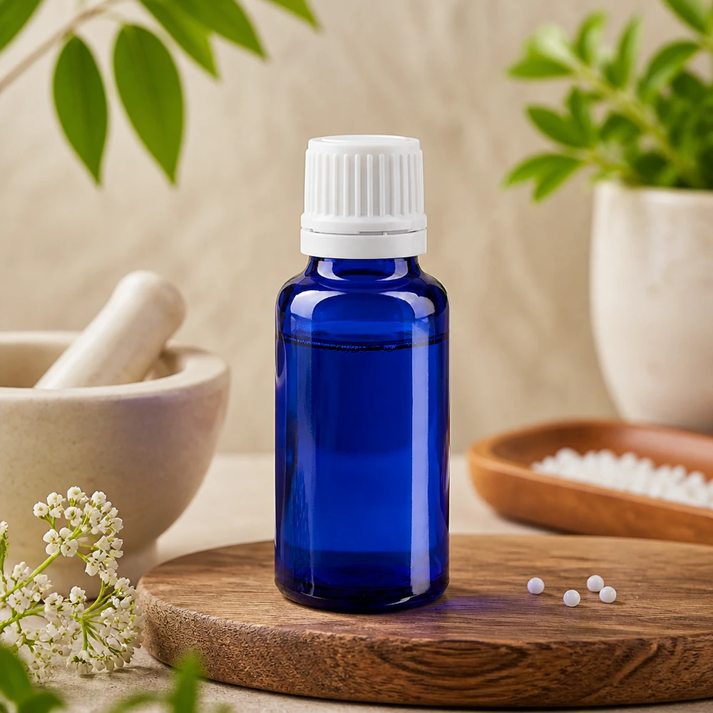 Apothekenflasche blau 20ml Schraubverschluss weiß Originalitätsverschluss Blaue Apothekerflasche 20ml mit weißem Schraubverschluss als Behälter für ätherische Öle und Tinkturen