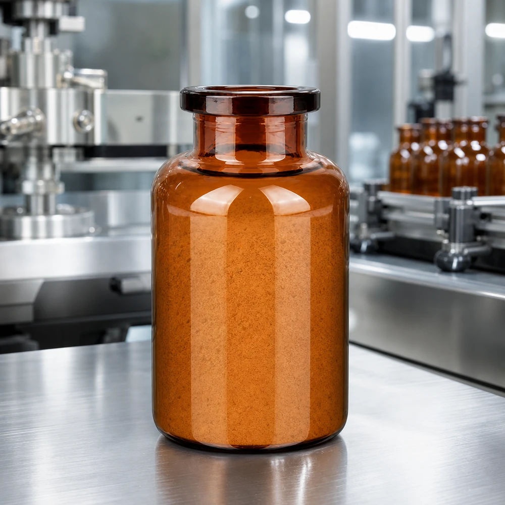 Injektionsflasche Braunglas 20ml Zylindrische Injektionsflasche 20ml Braunglas gefüllt mit orangem Lyophilisat