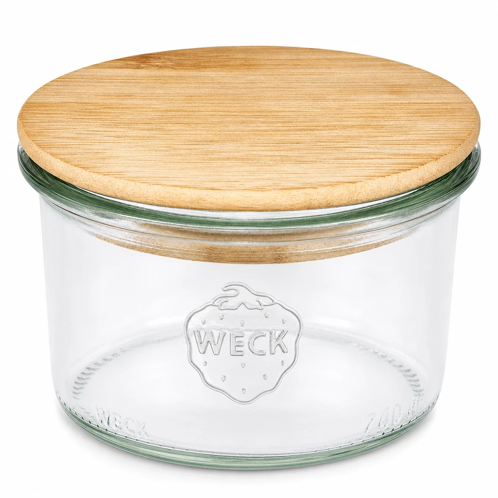 Bicchieri da 200 ml WECK RR80 con coperchio in legno WECK 200ml RR80 vaso da muratore con coperchio in legno di bambù Vaso da muratore rotondo trasparente per cucina e conservazione