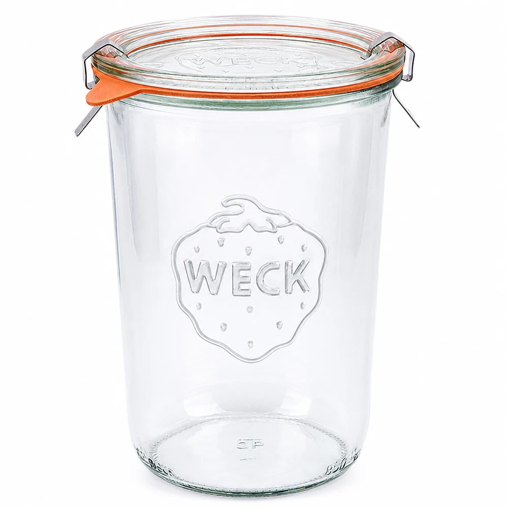 Vaso tumbler da 850 ml completo WECK RR100 WECK RR100 tumbler 850ml con coperchio in vetro anello in gomma e fascette per la conservazione e lo stoccaggio