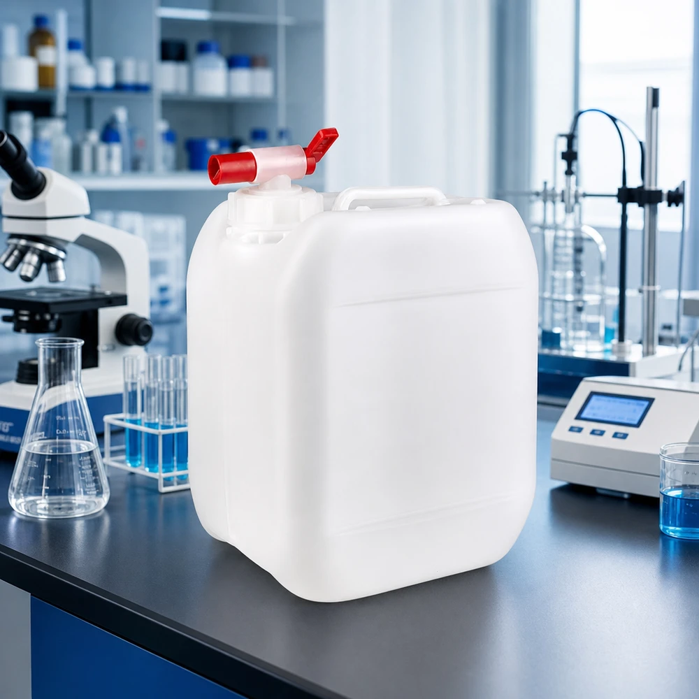 Kanister 5 Liter mit Auslaufhahn Stapelbarer 5 Liter Kanister mit integriertem Tragegriff und rotem Auslaufventil