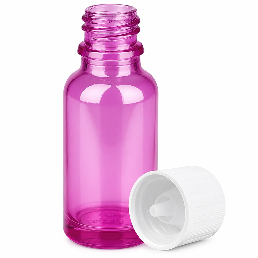 20ml Tropfflasche 1.2mm weiß Standard Kindersicher PurpleLine.UT18/20 Violette Laborflasche mit Kindersicherung und UV-Schutz für empfindliche Substanzen