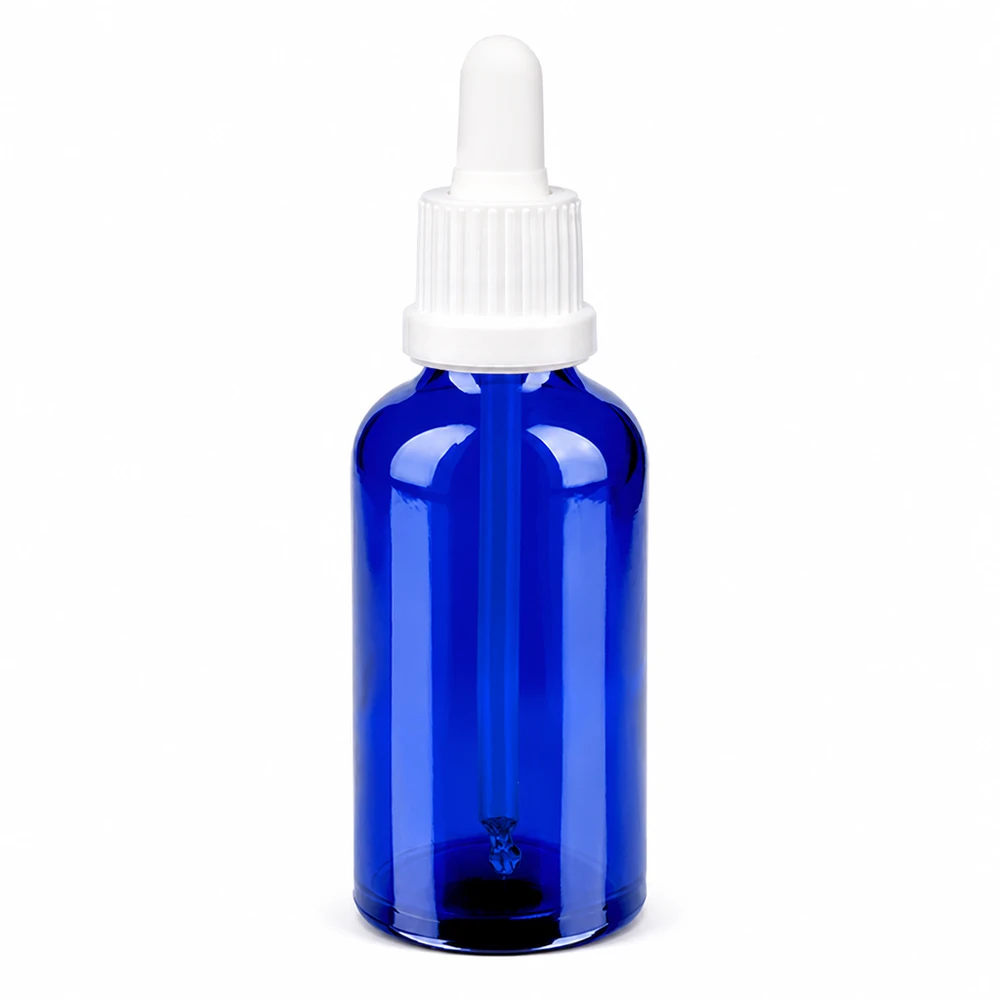 Flacon à pipette 50ml blanc OV BlueLine UT18/50 Flacon bleu à pipette 50ml avec bouchon compte-gouttes blanc BlueLine UT18/50 taille compacte