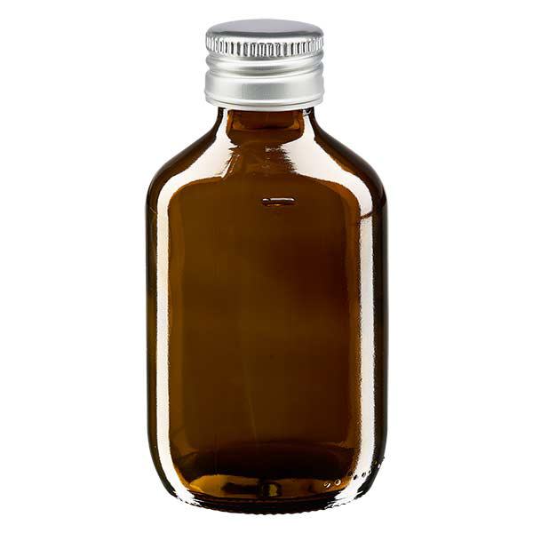Flacone per medicinali da 200 ml marrone, con tappo in alluminio argentato Flacone per medicinali da 200 ml marrone, con tappo in alluminio argentato