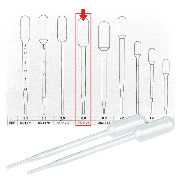 Pipetta di trasferimento, volume nominale: 6 ml, (LxL): 152 x 15 mm, mate Pipetta di trasferimento, volume nominale: 6 ml, (LxL): 152 x 15 mm, mate