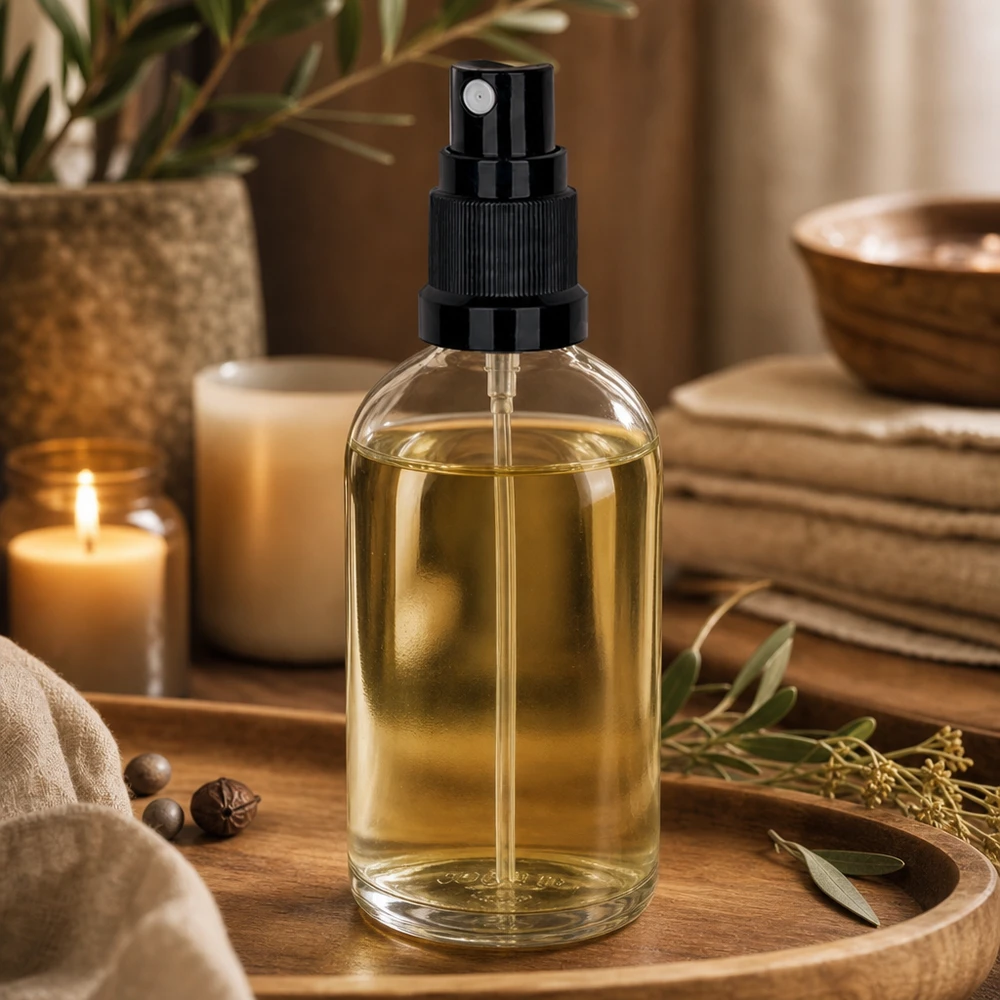 100ml Sprayflasche schwarz/transparent Standardverschluss ClearLine UT18/100 Nachfüllbare 100ml Sprühflasche Glas transparent schwarzer Aufsatz für Öle und Seren