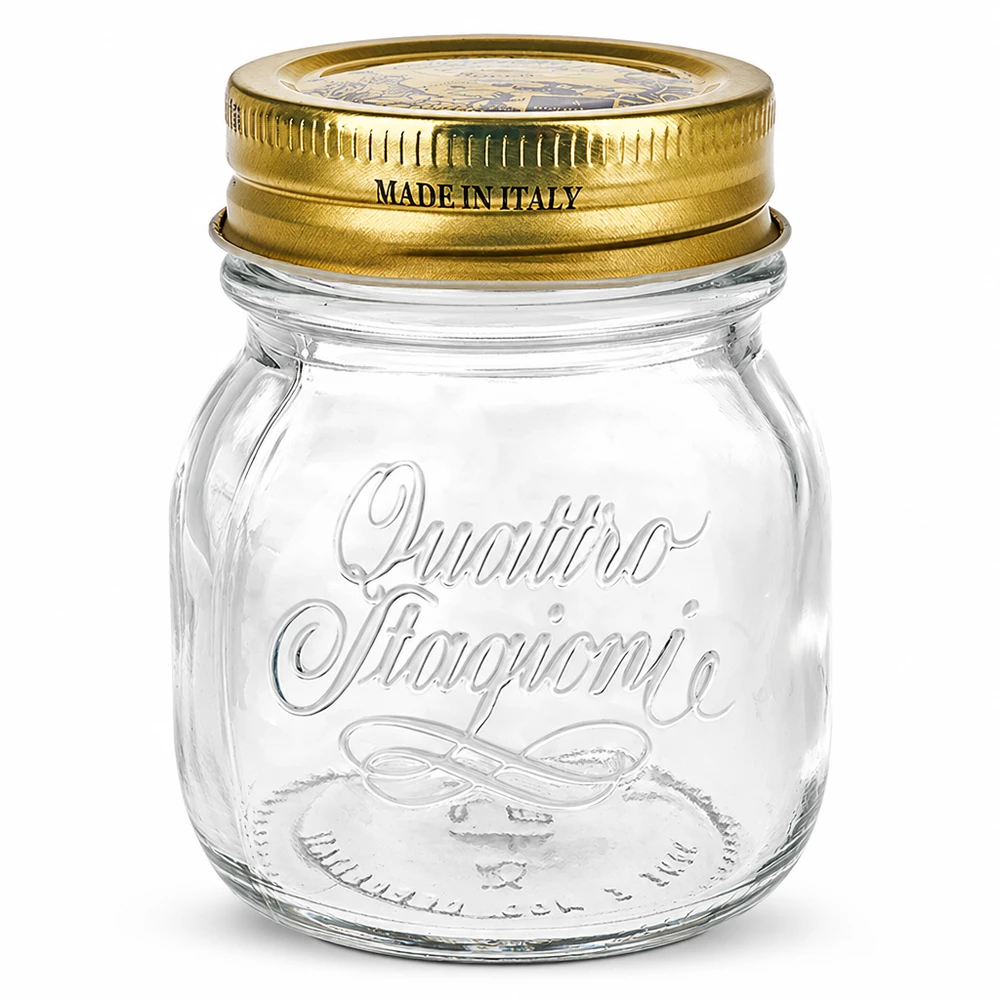 150ml Rundglas "Quattro Stagioni" mit Deckel 150ml Rundglas Quattro Stagioni mit goldenem Deckel Made in Italy für Einmachen und Konservieren