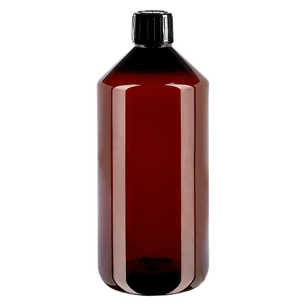 Bottiglia in PET da 1000 ml con tappo nero OV Bottiglia in PET da 1000 ml con tappo nero OV