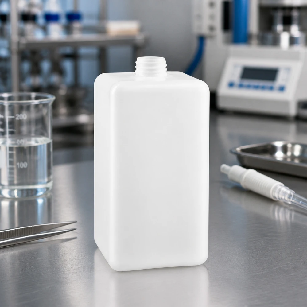 Flacon rectangulaire robuste en PE-HD de 1 500 ml, bouchon GL 32, pour produits chimiques, réactifs et solvants