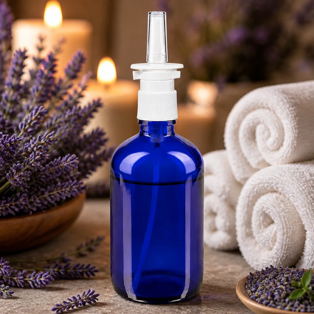 Apothekenflasche blau 100ml Nasenzerstäuber weiß Standard Lichtschutzglas Nasensprayflasche 100ml Blau mit Pumpspender für pharmazeutische Anwendungen