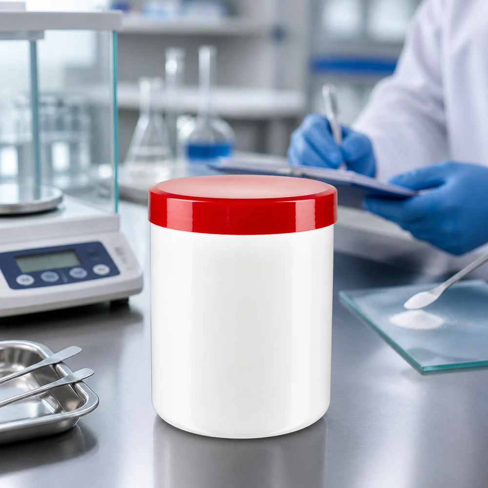 Pot à pommade, capacité 800 ml, en plastique PP blanc, avec couvercle rouge, pour préparations médicales