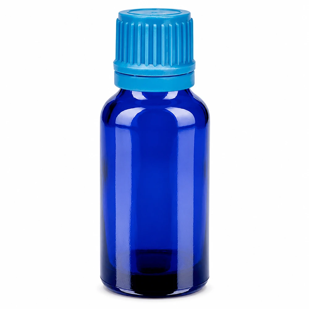 Flacone in vetro blu da 20 ml con tappo a vite per oli essenziali e tinture