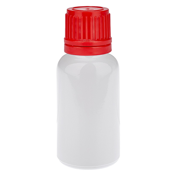 Flacone da 20 ml con tappo a vite rosso da 11 mm, chiusura di sicurezza WhiteLine UT18/20 Flacone da 20 ml con tappo a vite rosso da 11 mm, chiusura di sicurezza WhiteLine UT18/20