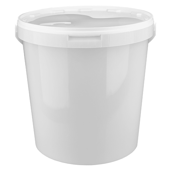 Secchio in plastica PP bianco da 10,7L con coperchio Secchio in plastica PP bianco da 10,7L con coperchio