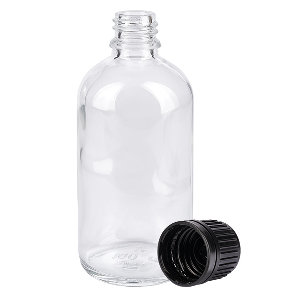100ml Flasche 11mm Schraubverschluss schwarz Originalitätsverschluss ClearLine UT18/100