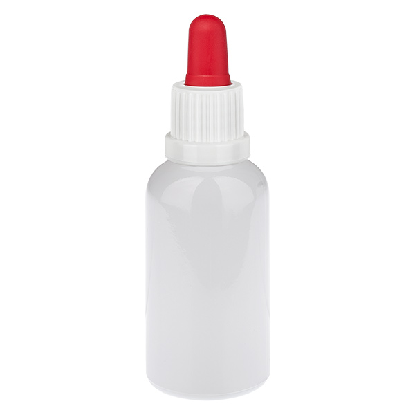 Flacone con pipetta da 30 ml bianco/rosso con tappo di sicurezza WhiteLine UT18/30 Flacone con pipetta da 30 ml bianco/rosso con tappo di sicurezza WhiteLine UT18/30